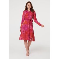 Printed Long Sleeve Collared Midi Dress