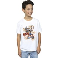 Disney Boy's Lilo & Stitch Ohana Orange Hibiscus T-Shirt in White | Size: 12-13 Years