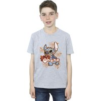 Disney Boy's Lilo & Stitch Ohana Orange Hibiscus T-Shirt in Grey | Size: 9 Years