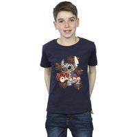 Disney Boy's Lilo & Stitch Ohana Orange Hibiscus T-Shirt in Navy | Size: 12-13 Years