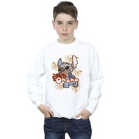 Disney Boy's Lilo & Stitch Ohana Orange Hibiscus Sweatshirt in White | Size: 12-13 Years