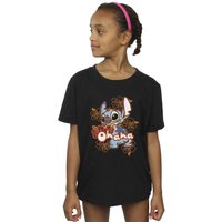Disney Girl's Lilo & Stitch Ohana Orange Hibiscus Cotton T-Shirt in Black | Size: 3-4 Years