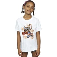 Disney Girl's Lilo & Stitch Ohana Orange Hibiscus Cotton T-Shirt in White | Size: 9 Years