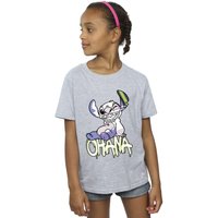 Disney Girl's Lilo & Stitch Ohana Graffiti Cotton T-Shirt in Grey | Size: 9 Years