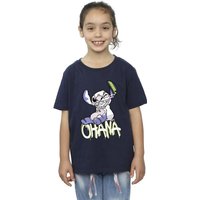 Disney Girl's Lilo & Stitch Ohana Graffiti Cotton T-Shirt in Navy | Size: 3-4 Years
