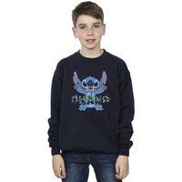 Disney Boy's Lilo & Stitch Ohana Blue Glitch Sweatshirt in Navy | Size: 5-6 Years