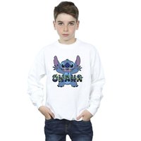 Disney Boy's Lilo & Stitch Ohana Blue Glitch Sweatshirt in White | Size: 12-13 Years