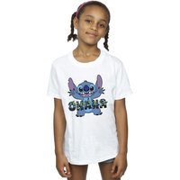 Disney Girl's Lilo & Stitch Ohana Blue Glitch Cotton T-Shirt in White | Size: 3-4 Years