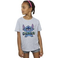 Disney Girl's Lilo & Stitch Ohana Blue Glitch Cotton T-Shirt in Grey | Size: 7-8 Years