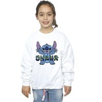 Disney Girl's Lilo & Stitch Ohana Blue Glitch Sweatshirt in White | Size: 9 Years