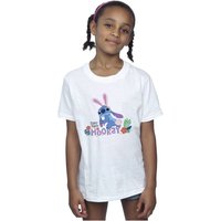 Disney Girl's Lilo & Stitch Hippity Hop Stitch Cotton T-Shirt in White | Size: 9 Years