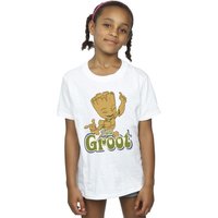 Guardians Of The Galaxy Girl's Groot Dancing Cotton T-Shirt in White | Size: 5-6 Years