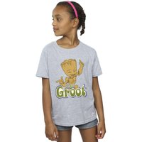 Guardians Of The Galaxy Girl's Groot Dancing Cotton T-Shirt in Grey | Size: 7-8 Years