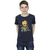 Guardians Of The Galaxy Boy's Groot Flowers T-Shirt in Navy | Size: 12-13 Years
