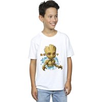 Guardians Of The Galaxy Boy's Groot Flowers T-Shirt in White | Size: 9 Years