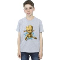 Guardians Of The Galaxy Boy's Groot Flowers T-Shirt in Grey | Size: 9 Years