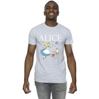 Disney Men's Alice In Wonderland Follow The Rabbit T-Shirt in Grey | Size: Large