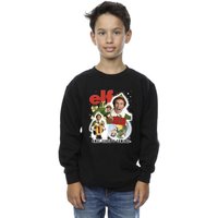 Elf Boy's Buddy Collage Sweatshirt in Black | Size: 9 Years