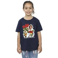 Elf Girl's Buddy Collage Cotton T-Shirt in Navy | Size: 3-4 Years
