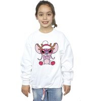 Disney Girl's Lilo & Stitch Angel Reindeer Sweatshirt in White | Size: 7-8 Years