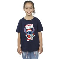 Disney Girl's Lilo & Stitch Santa´s Here Cotton T-Shirt in Navy | Size: 5-6 Years