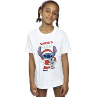 Disney Girl's Lilo & Stitch Santa´s Here Cotton T-Shirt in White | Size: 7-8 Years