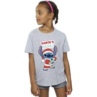 Disney Girl's Lilo & Stitch Santa´s Here Cotton T-Shirt in Grey | Size: 7-8 Years