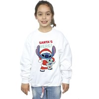 Disney Girl's Lilo & Stitch Santa´s Here Sweatshirt in White | Size: 5-6 Years