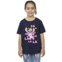 Disney Girl's Lilo & Stitch Angel Fa La La Cotton T-Shirt in Navy | Size: 3-4 Years