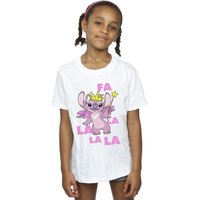 Disney Girl's Lilo & Stitch Angel Fa La La Cotton T-Shirt in White | Size: 5-6 Years