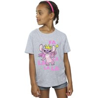 Disney Girl's Lilo & Stitch Angel Fa La La Cotton T-Shirt in Grey | Size: 7-8 Years