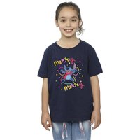 Disney Girl's Lilo & Stitch Merry Rainbow Cotton T-Shirt in Navy | Size: 5-6 Years