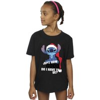 Disney Girl's Lilo & Stitch Just How Good Cotton T-Shirt in Black | Size: 7-8 Years