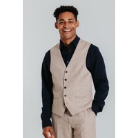 Dobell Men's Sand Linen Waistcoat in Beige | Size: 2XL