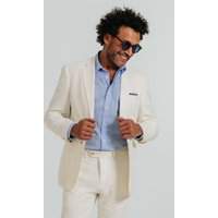 Off White Linen Twill Suit Jacket 46R