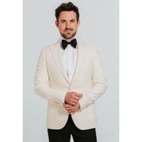 White Slim Fit Peak Lapel 2 Piece Tuxedo Trousers Cream 36R