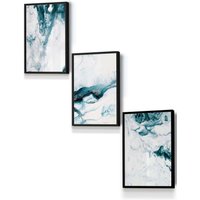 ARTZE Teal Blue Abstract Ocean Waves Framed Wall Art - Small in Black | Size: W33 cm x H45 cm x D20mm