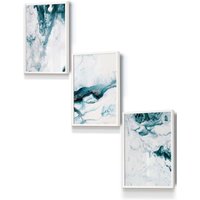 ARTZE Teal Blue Abstract Ocean Waves Framed Wall Art - Small in White | Size: W33 cm x H45 cm x D20mm