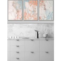 ARTZE Set of 3 Light Grey Framed Abstract Oil in Pastel Blue Ivory & Peach Wall Art | Size: W33 cm x H45 cm x D20mm