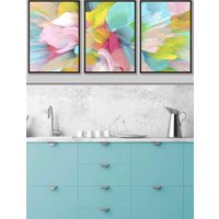 ARTZE Set of 3 Black Framed Abstract Bright Painted Fractal Wall Art | Size: W53 cm x H73 cm x D20mm