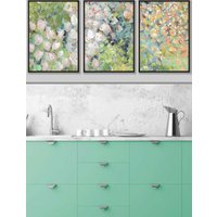 ARTZE Set of 3 Black Framed Abstract Cottage Garden Flowers in Green Wall Art | Size: W33 cm x H45 cm x D20mm