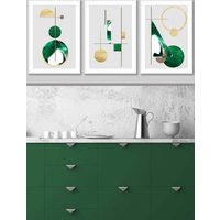 ARTZE Abstract Textured Geometric Art in Green & Gold Framed Wall Art - Large in White | Size: W53 cm x H73 cm x D20mm