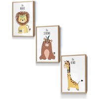 ARTZE Nursery Tribal Lion, Bear, Giraffe Quote Prints Framed Wall Art - Small in Light Oak | Size: W33 cm x H45 cm x D20mm