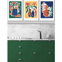 ARTZE Artisan Flower Market in Blue, Yellow & Green Framed Wall Art - Large in White | Size: W53 cm x H73 cm x D20mm