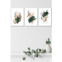 ARTZE Abstract Green Beige & Gold Oil Strokes Framed Wall Art - Medium in White | Size: W45 cm x H62 cm x D20mm