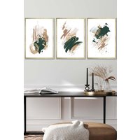 ARTZE Abstract Green Beige & Gold Oil Strokes Framed Wall Art - Medium in Metallic Gold | Size: W45 cm x H62 cm x D20mm