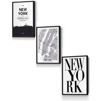 ARTZE NEW YORK Skyline Street Map City Prints Framed Wall Art - Small in Black | Size: W33 cm x H45 cm x D20mm