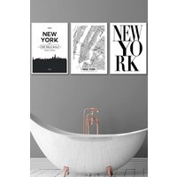 ARTZE NEW YORK Skyline Street Map City Prints Framed Wall Art - Medium in White | Size: W45 cm x H62 cm x D20mm