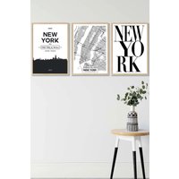 ARTZE NEW YORK Skyline Street Map City Prints Framed Wall Art - Medium in Light Oak | Size: W45 cm x H62 cm x D20mm