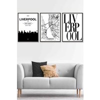 ARTZE LIVERPOOL Skyline Street Map City Prints Framed Wall Art - Large in Black | Size: W53 cm x H73 cm x D20mm